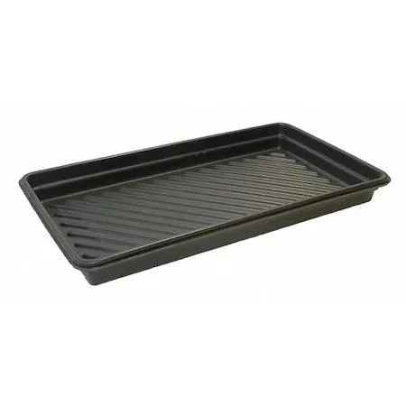 Black rectangular polyethylene spill tray, nestable, 24 gallon capacity