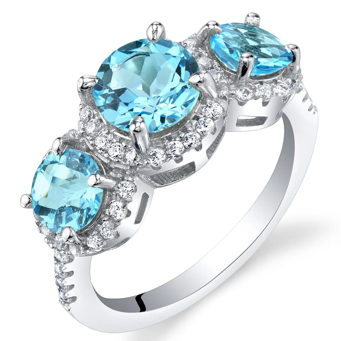 Oravo Oravo Swiss Blue Topaz 925 Sterling Silver 2.25ct 3 Stone Halo Ring — product photo