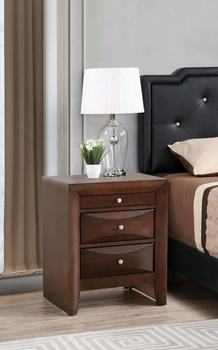 Rectangular nightstand in cappuccino finish with beveled drawer fronts