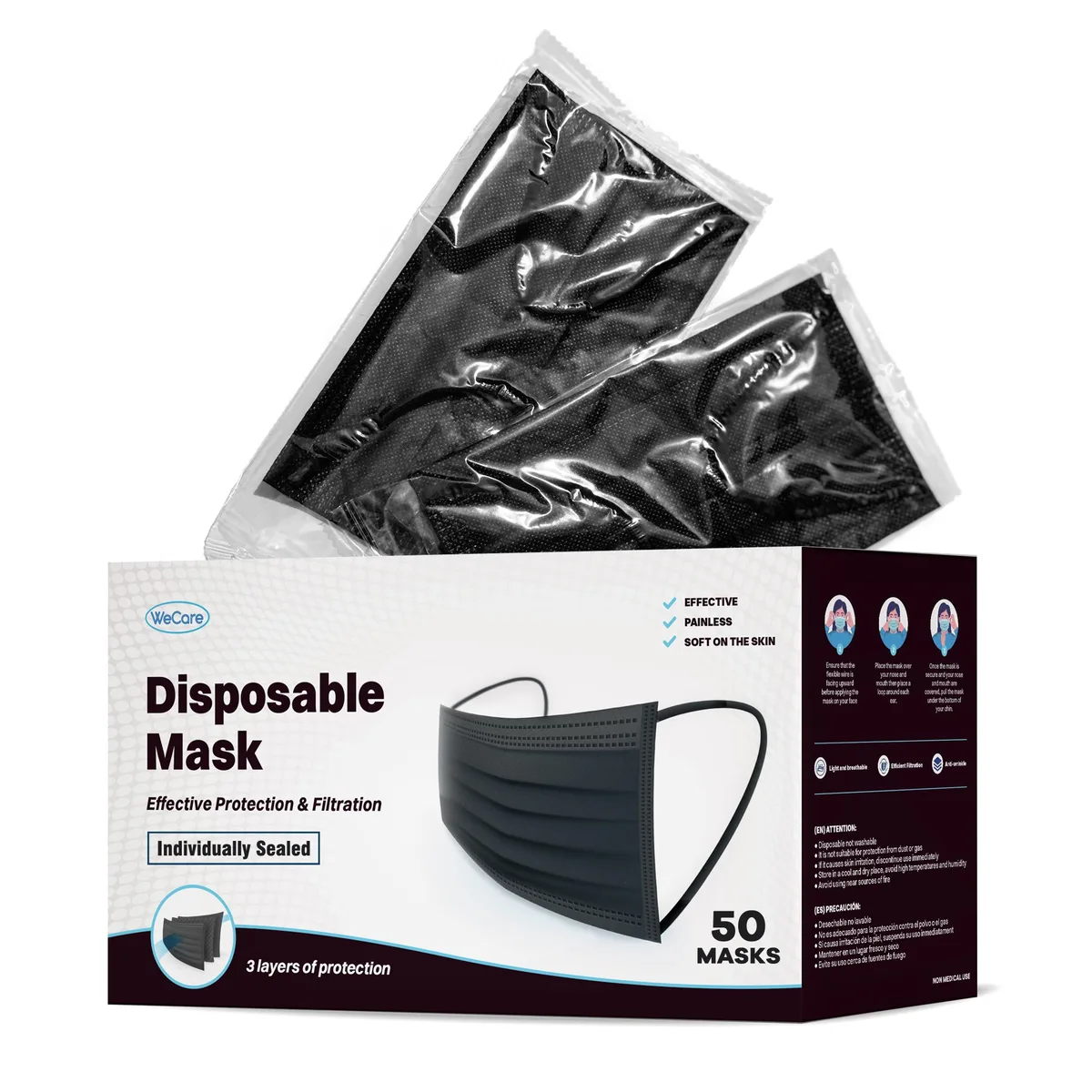 Others Others HS-700 50 Pack Black First Aid Face Masks .1 Micron 95% PFE 99% BFE — product photo