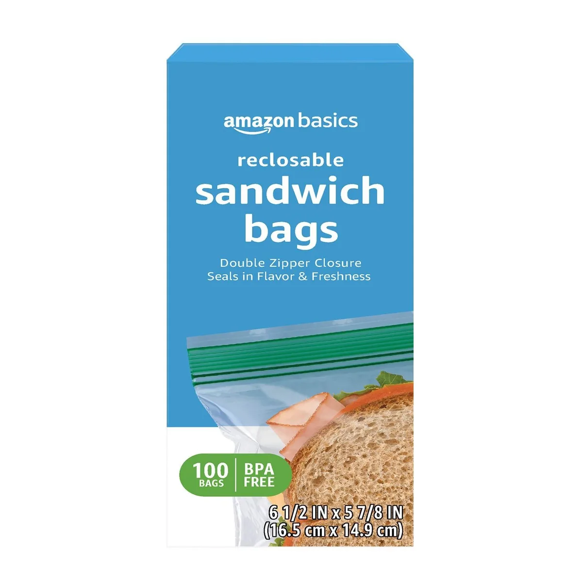 Clear plastic sandwich bags with double zipper closure, pack of 100
