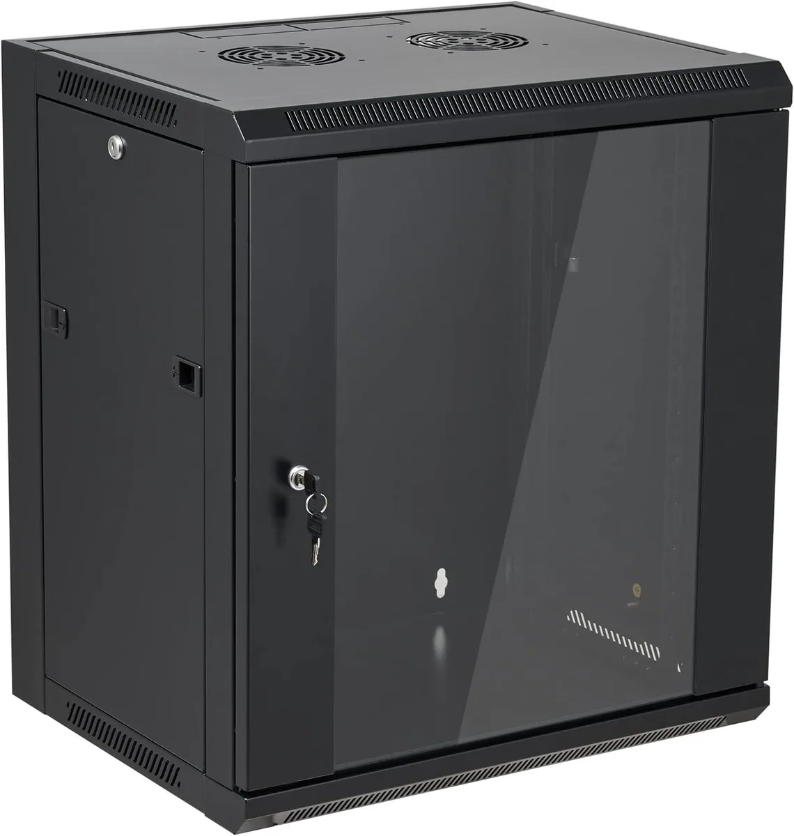 TAURKENAM TAURKENAM 12U Wall Mount Server Cabinet Locking Glass Door 25" H 22.4" W 17.7" D — product photo