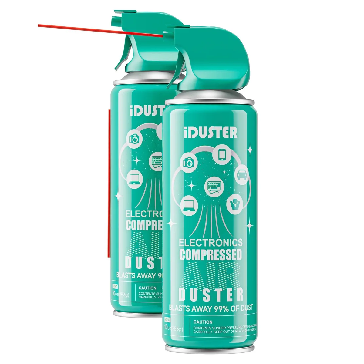 Two silver 10oz compressed air cans side by side