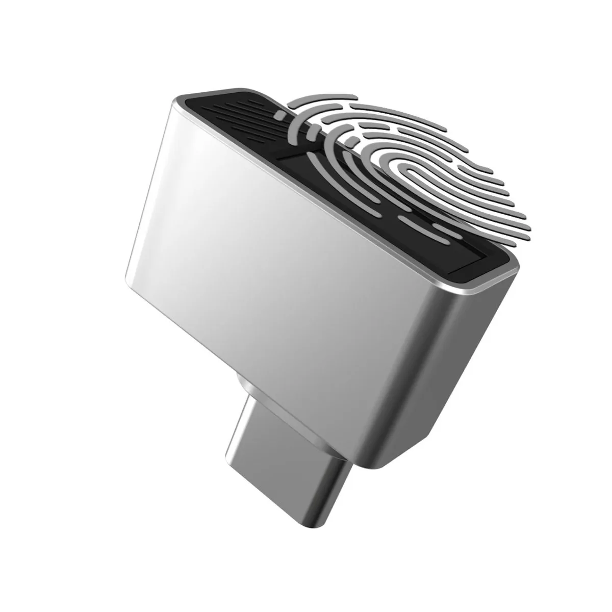 Small USB-C fingerprint reader with a glossy black finish