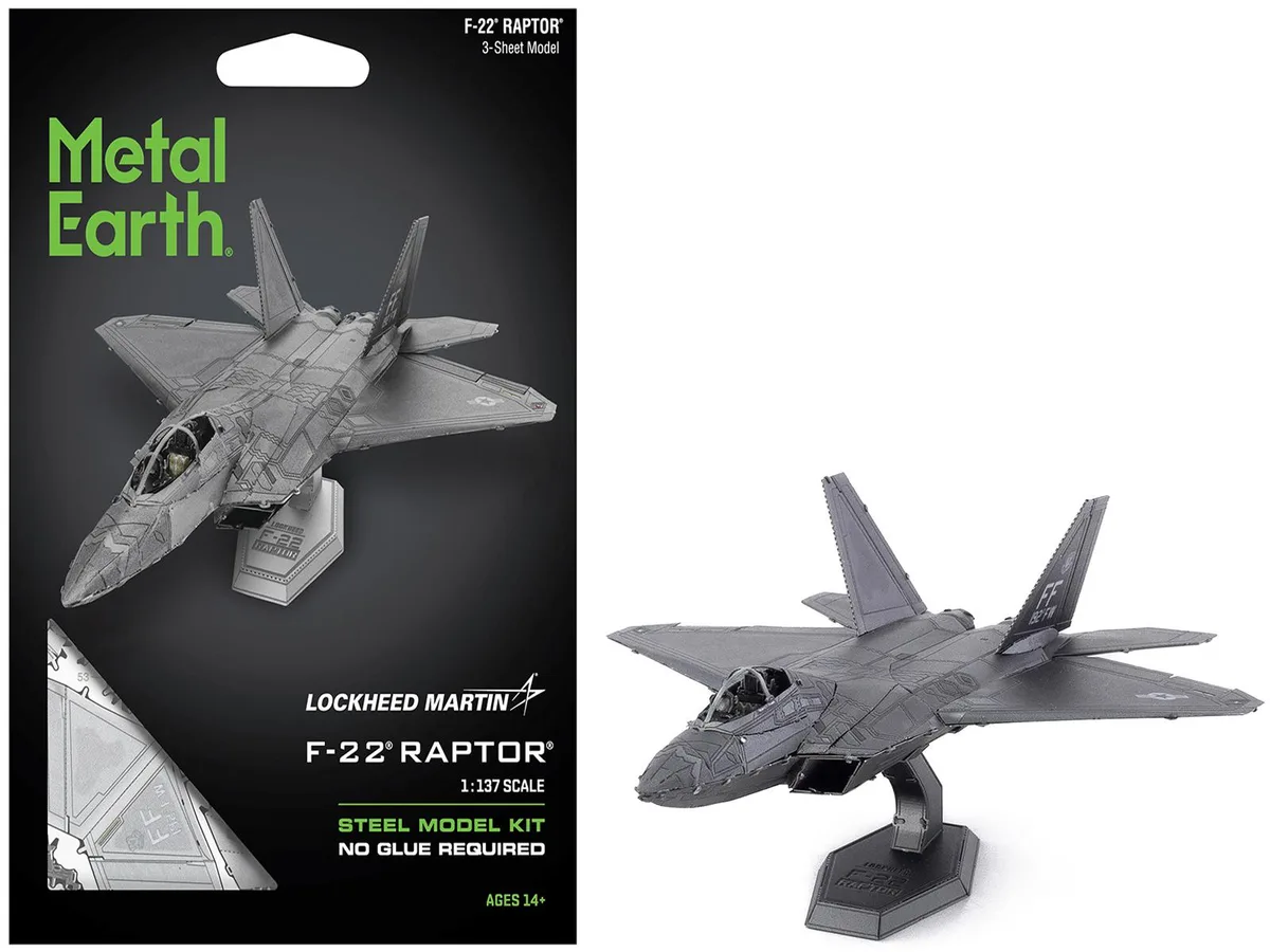 Metal Earth Metal Earth Lockheed Martin F-22 Raptor Stealth Aircraft "United States Air Force" Steel Model Kit 70 parts — product photo