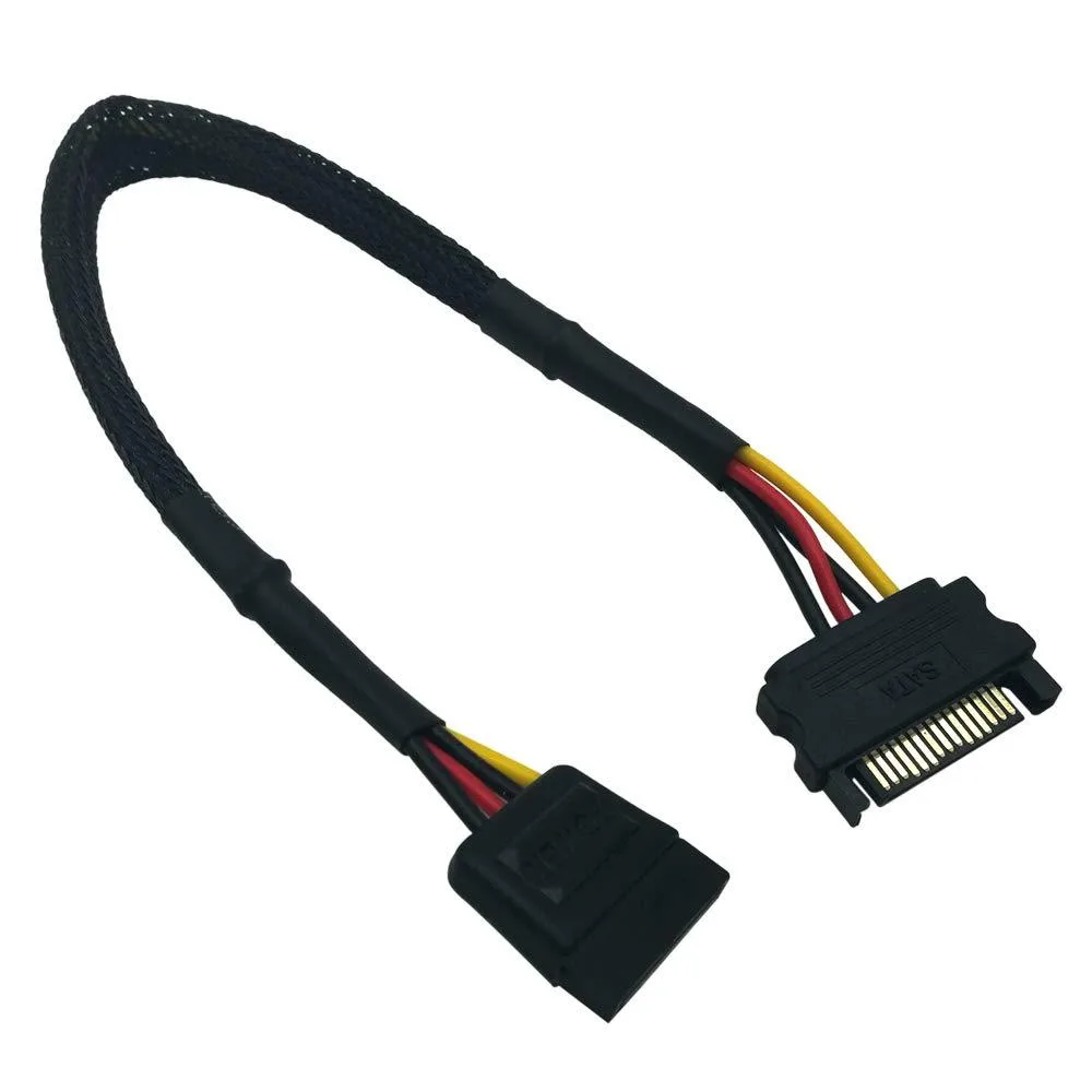 BUCIER BUCIER 8541687245 2-Pack SATA Power Extension Cable 12in 30cm 18AWG Braided M/F 15pin — product photo