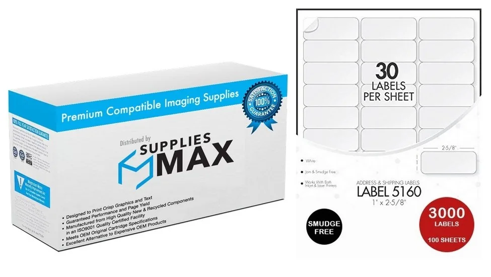 SuppliesMax SuppliesMax Avery 5160 White Labels 1 x 2 5/8in 3000 Pack — product photo