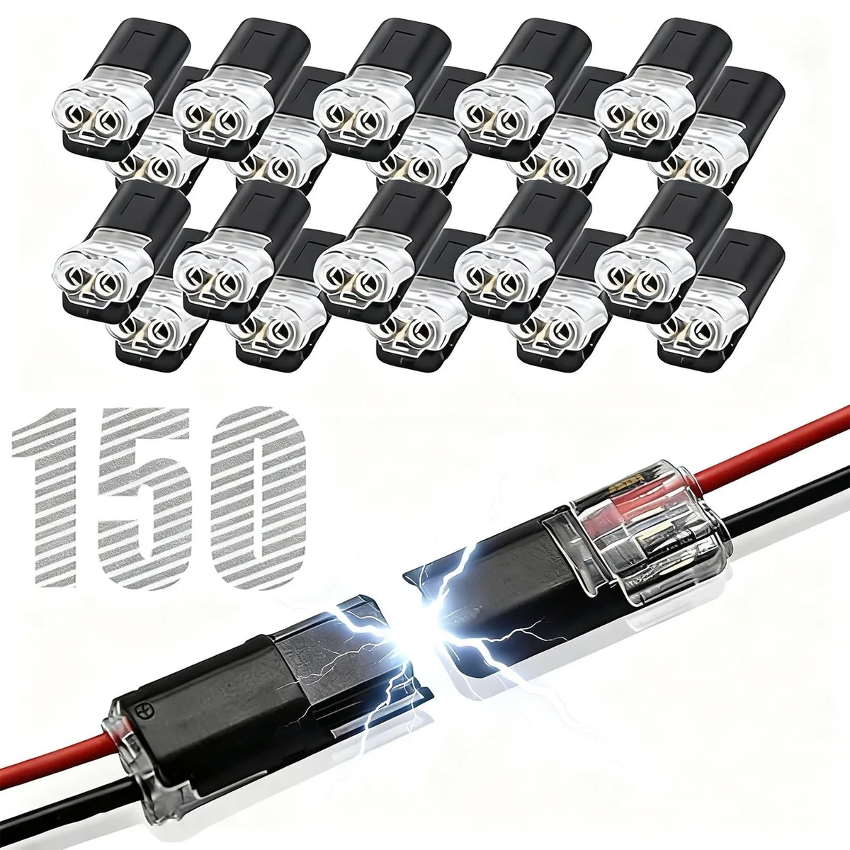 150 pcs Double Wire Plug in Connector with Locking Buckle 2 Pin — product photo