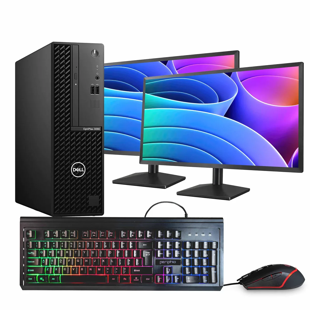 DELL DELL OptiPlex 3090 desktop PC i7-10700 16GB DDR3 500GB SSD 500GB HDD Windows 11 Pro dual 24" monitors — product photo