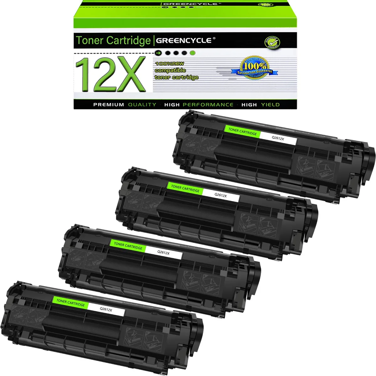 GREENCYCLE GREENCYCLE 12X Black Toner Cartridge 4 Pack 3000 Pages — product photo