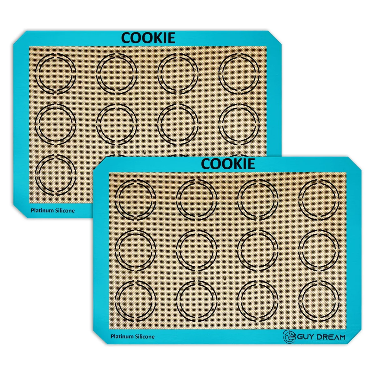 Two rectangular silicone baking mats with printed grid lines, light grey matte finish