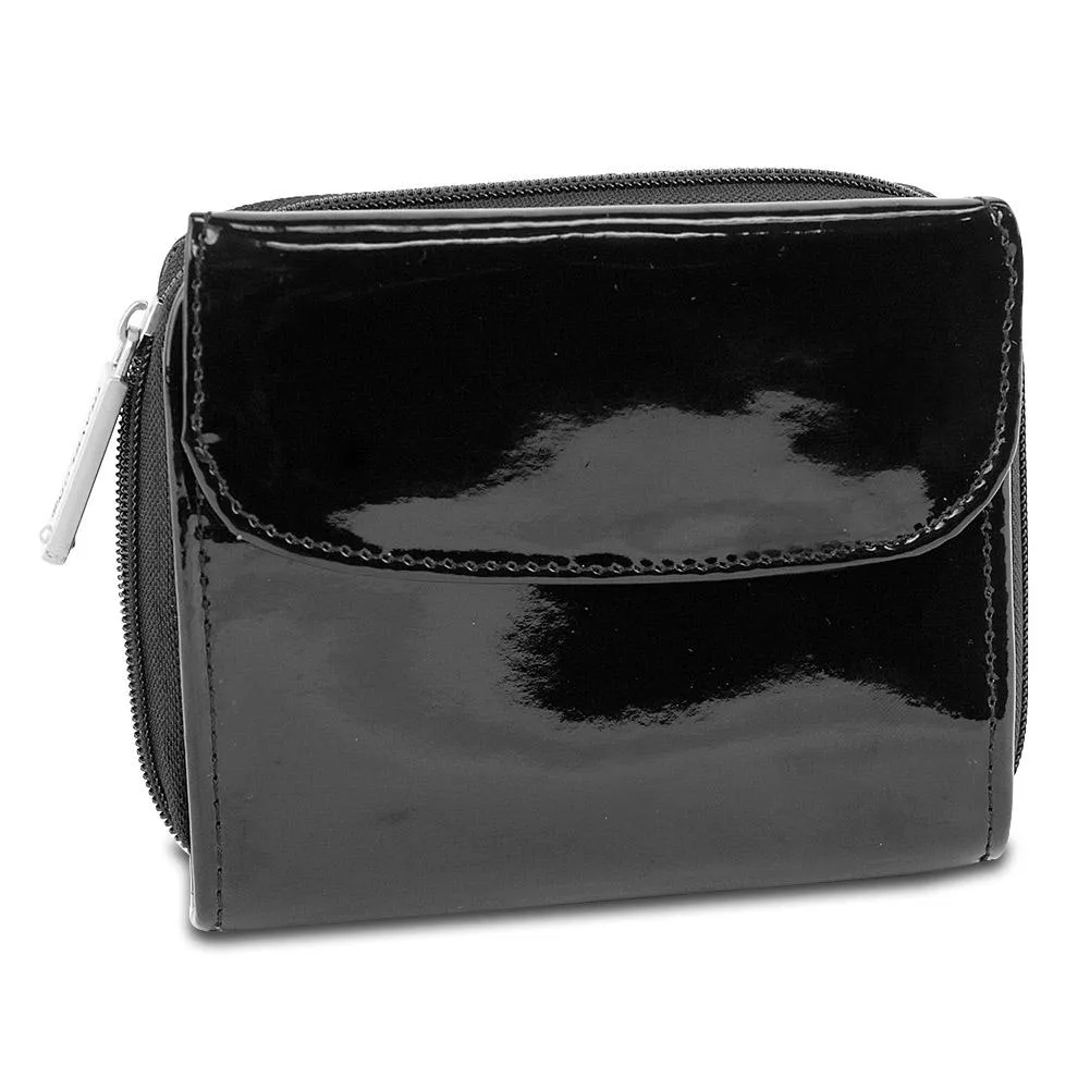 Travelon Travelon Safe ID Leather French Wallet RFID Blocking Black Patent 12662500 — product photo