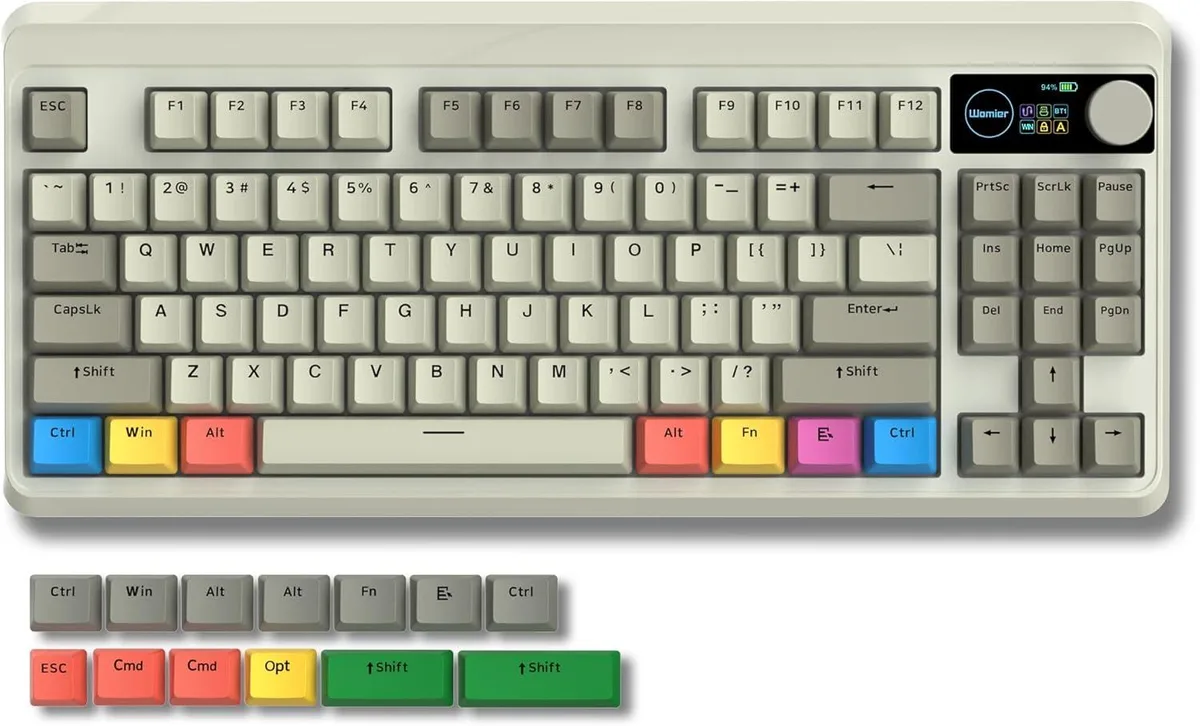 usbroway usbroway 75% gaming keyboard with OLED knob, Bluetooth 5.1, 2.4 GHz wireless, grey — product photo