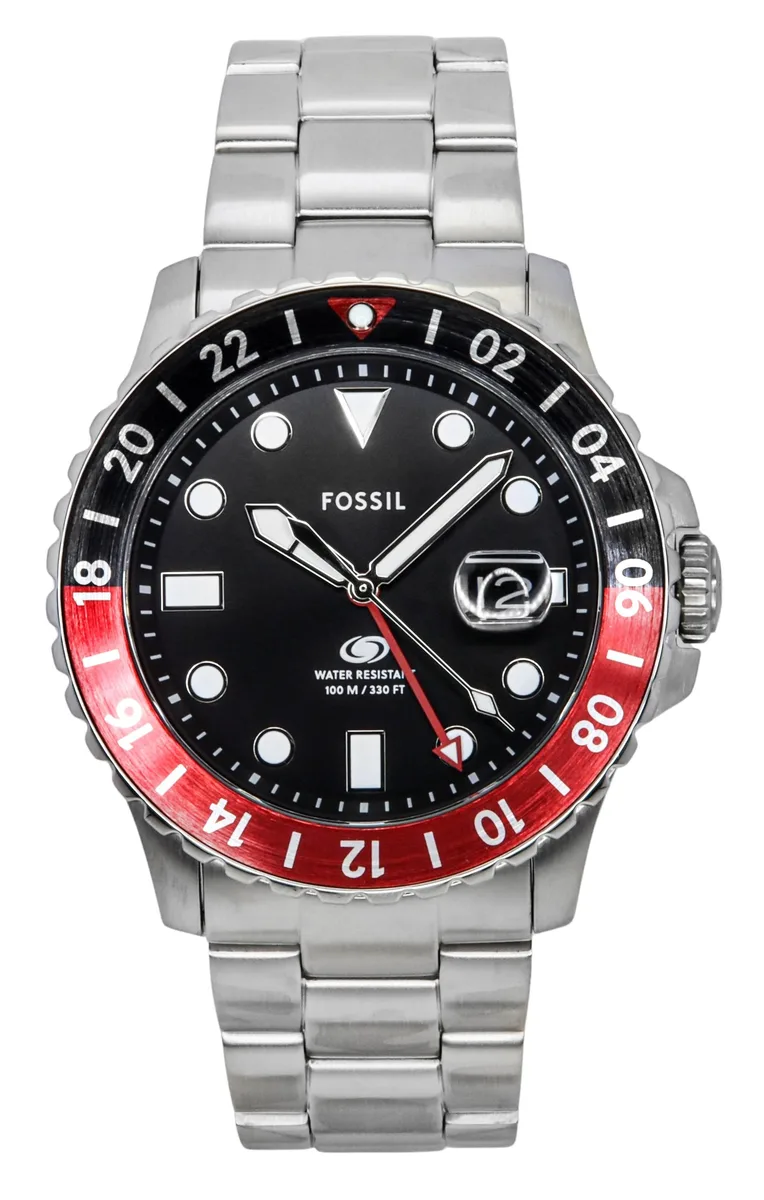 Fossil Fossil FS6092 Blue GMT Stainless Steel Black Dial 46mm 100m Quartz watch — product photo