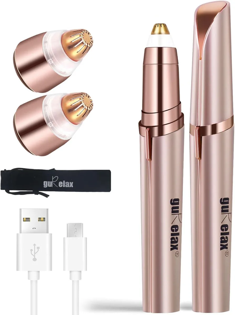 Rose gold eyebrow trimmer pen with two replacement heads