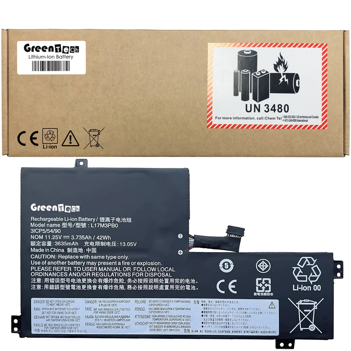 GreenTechLLC GreenTechLLC 11.25V 42Wh 3-cell laptop battery for Lenovo 100e 300e 500e Chromebook 2nd Gen — product photo