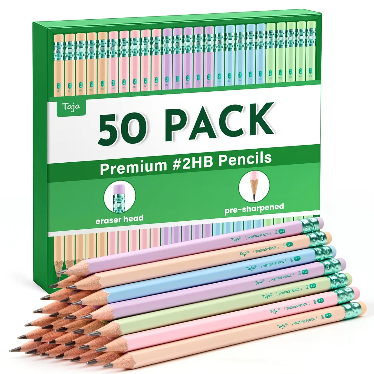  Taja 50 Pack Wood-Cased #2 HB Pencils Macaron — product photo