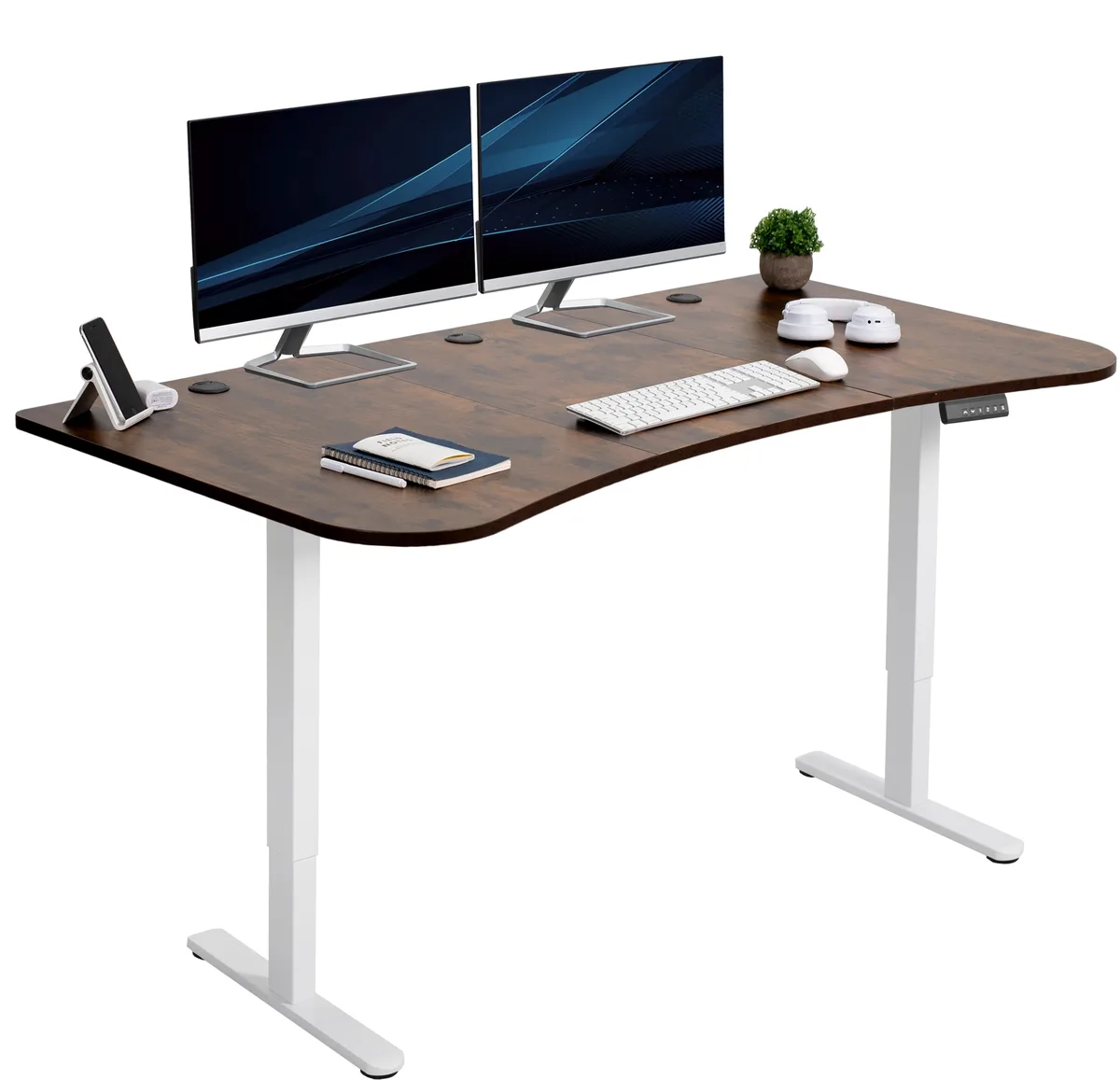 VIVO VIVO Electric Stand Up Desk 63 x 32 Vintage Brown White Frame — product photo