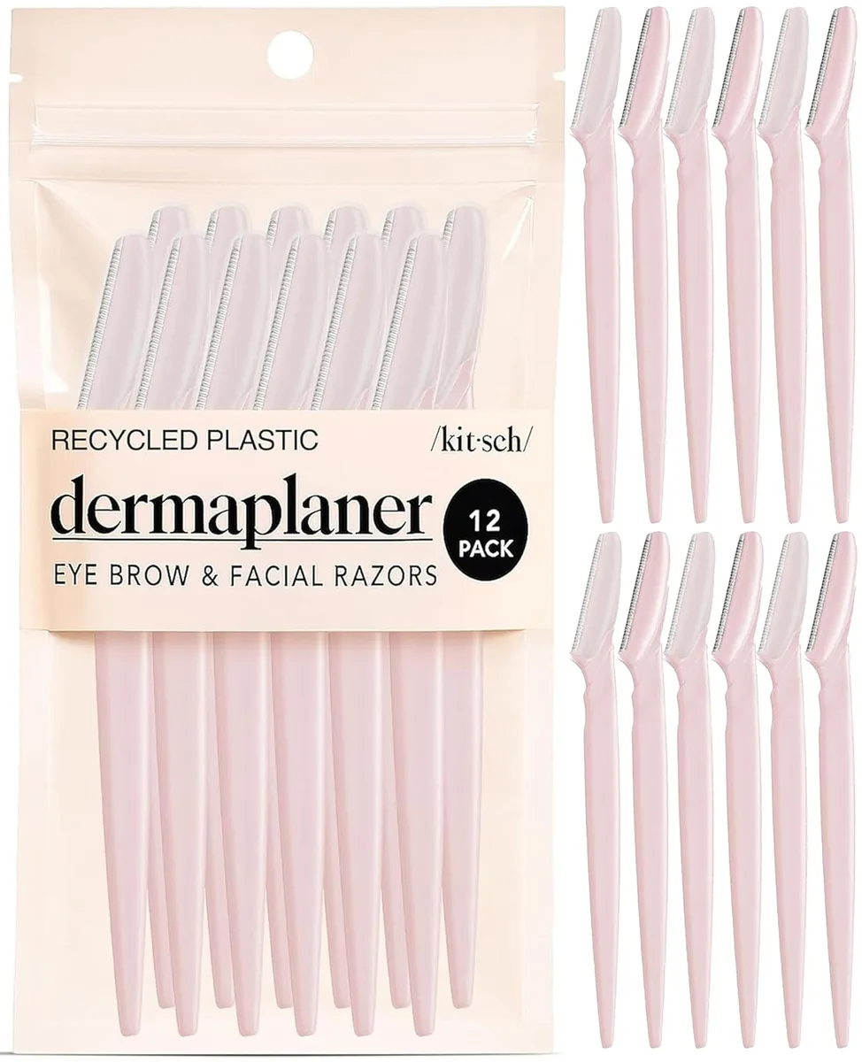 Twelve blush dermaplane razors in a compact set