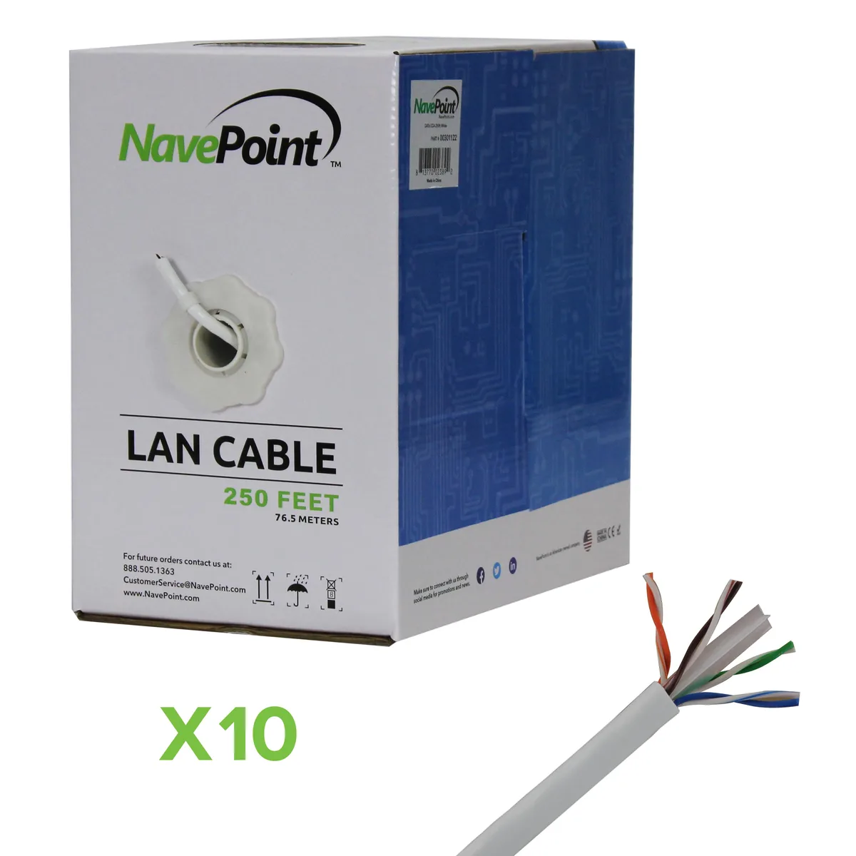 NavePoint NavePoint CAT6 UTP CCA Ethernet cable 10-pack 250 ft White — product photo