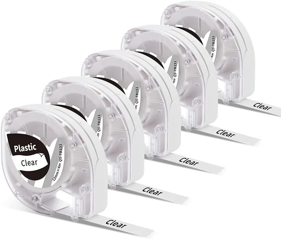 NShi NShi Label Tape 12mm x 4m Black on Clear 5 Pack 3d printers accessory — product photo