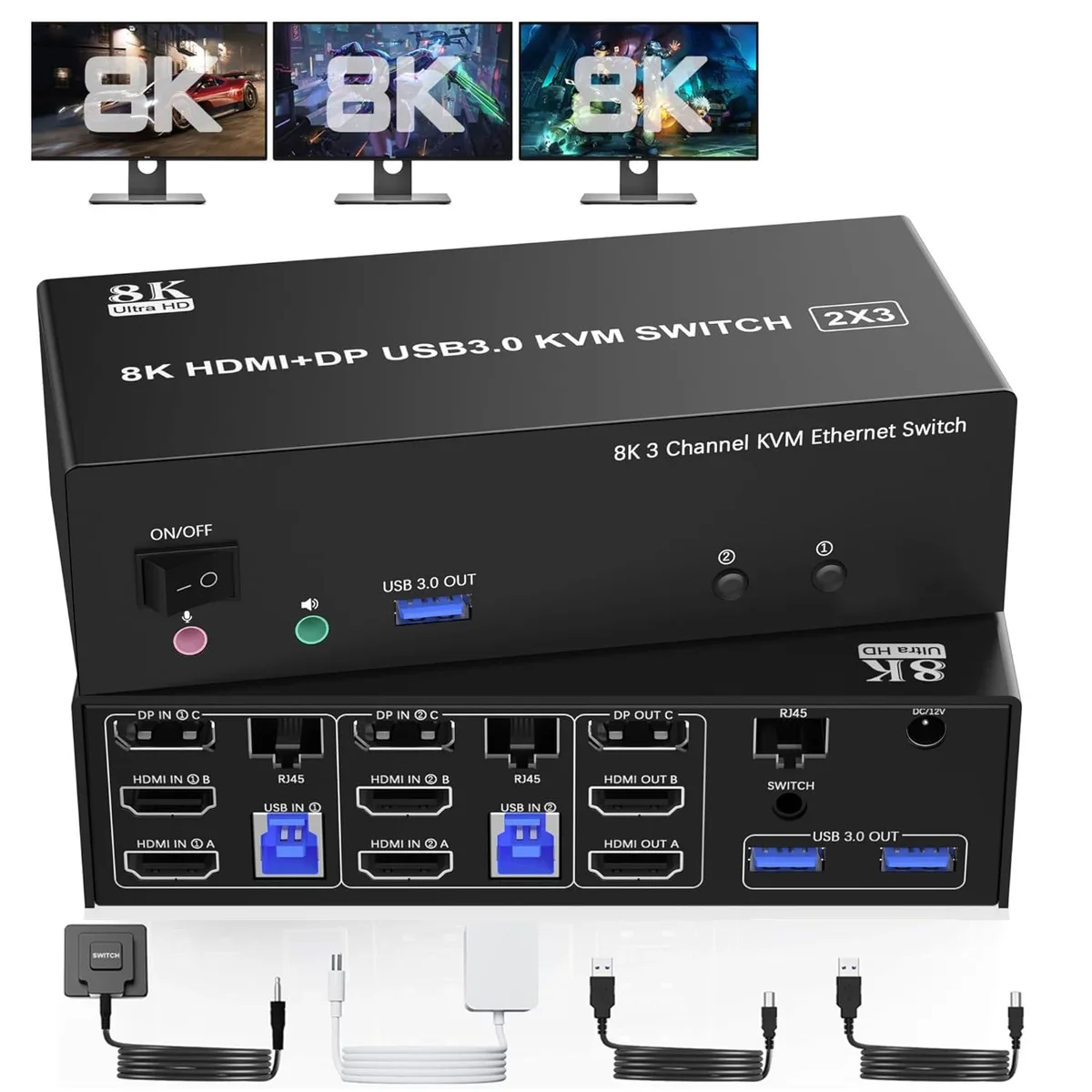 IHDAPP IHDAPP 8K@60Hz 4K@144Hz KVM Switch 3 Monitors 2 Computers — product photo
