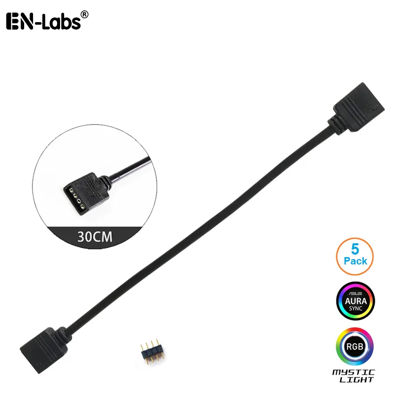 EN-Labs EN-Labs 12VRGBEX1FT5PK 12V 4-pin RGB extension cable 5-pack 1 ft — product photo