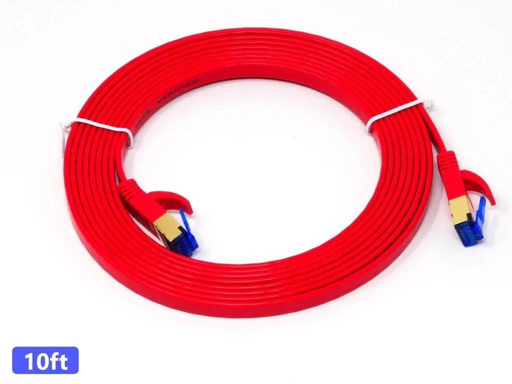 QualGear QualGear Cat 7 RJ45 Ethernet Patch Cable 10 ft Red Flat — product photo