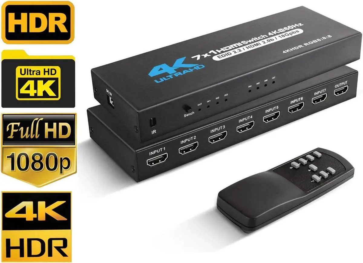 Vszerda Vszerda 7x1 HDMI 2.0 Switch 4K@60Hz 18Gbps IR Remote — product photo