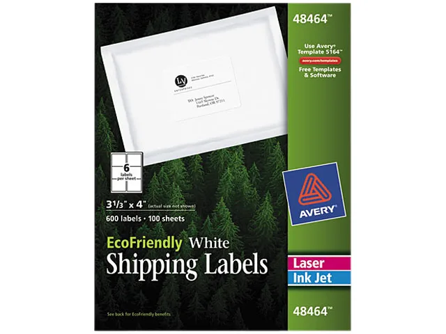 White rectangular shipping labels in a cardboard box