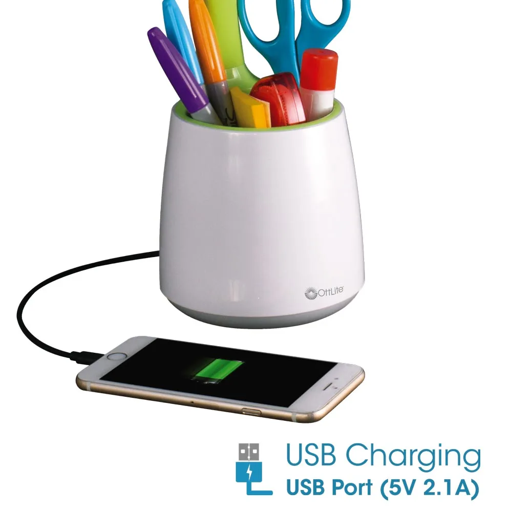 OttLite Technologies OttLite Technologies CS59399-SHPR Desk Lamp White Green 5W 300lm 2.1A USB 11-23in — صورة المنتج