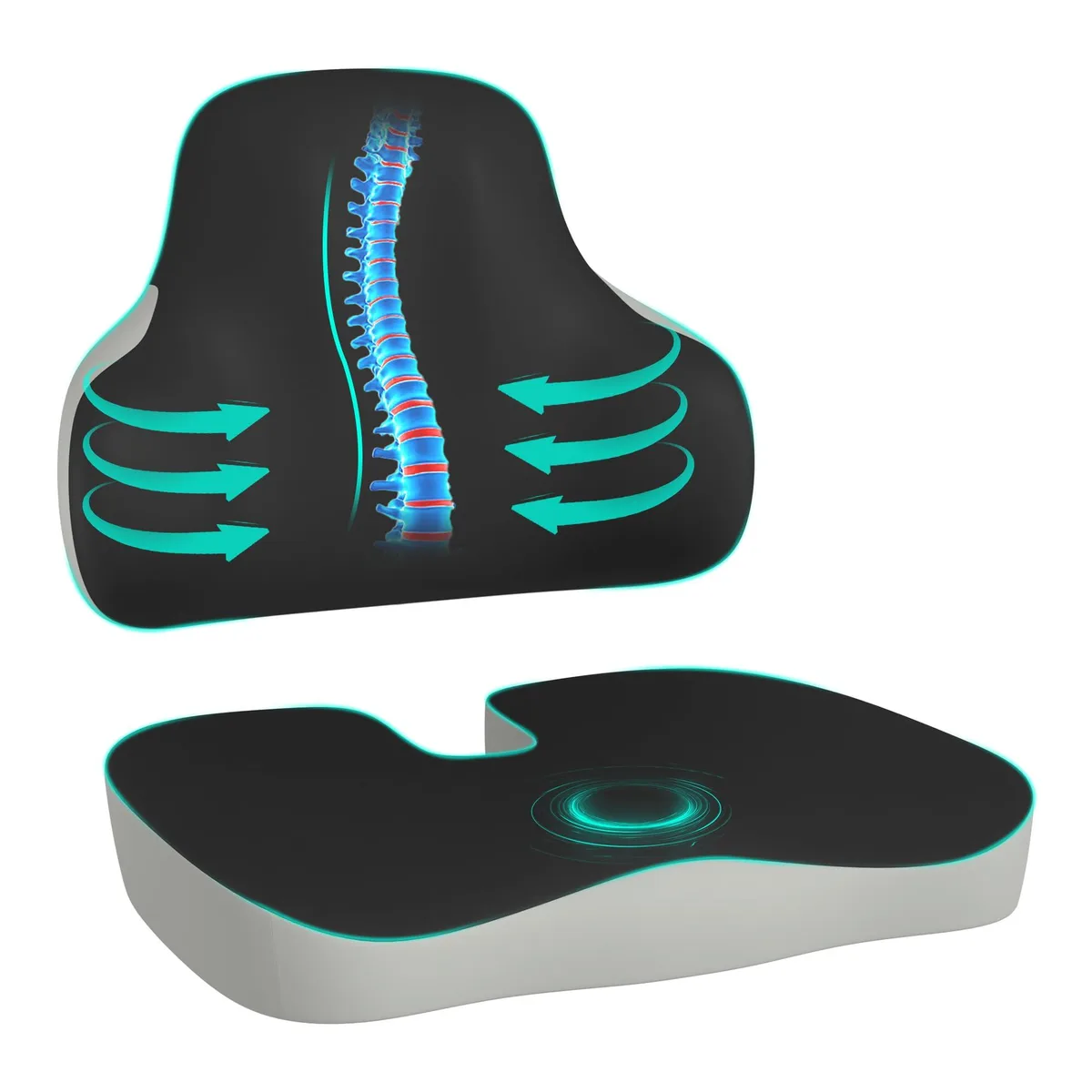 Black ergonomic U-shaped seat cushion with memory foam filling, small size, pack of 10
