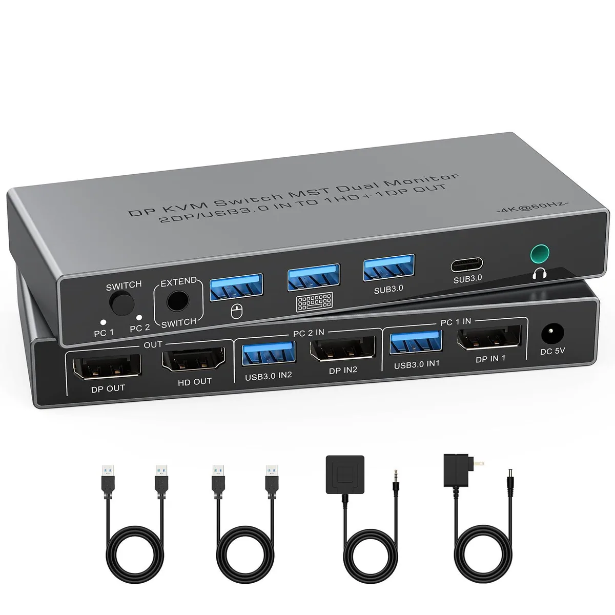  TRENDnet HX-2DP-HDMI+DP 2-Computer Dual-Monitor KVM Switch 4K 60Hz — product photo