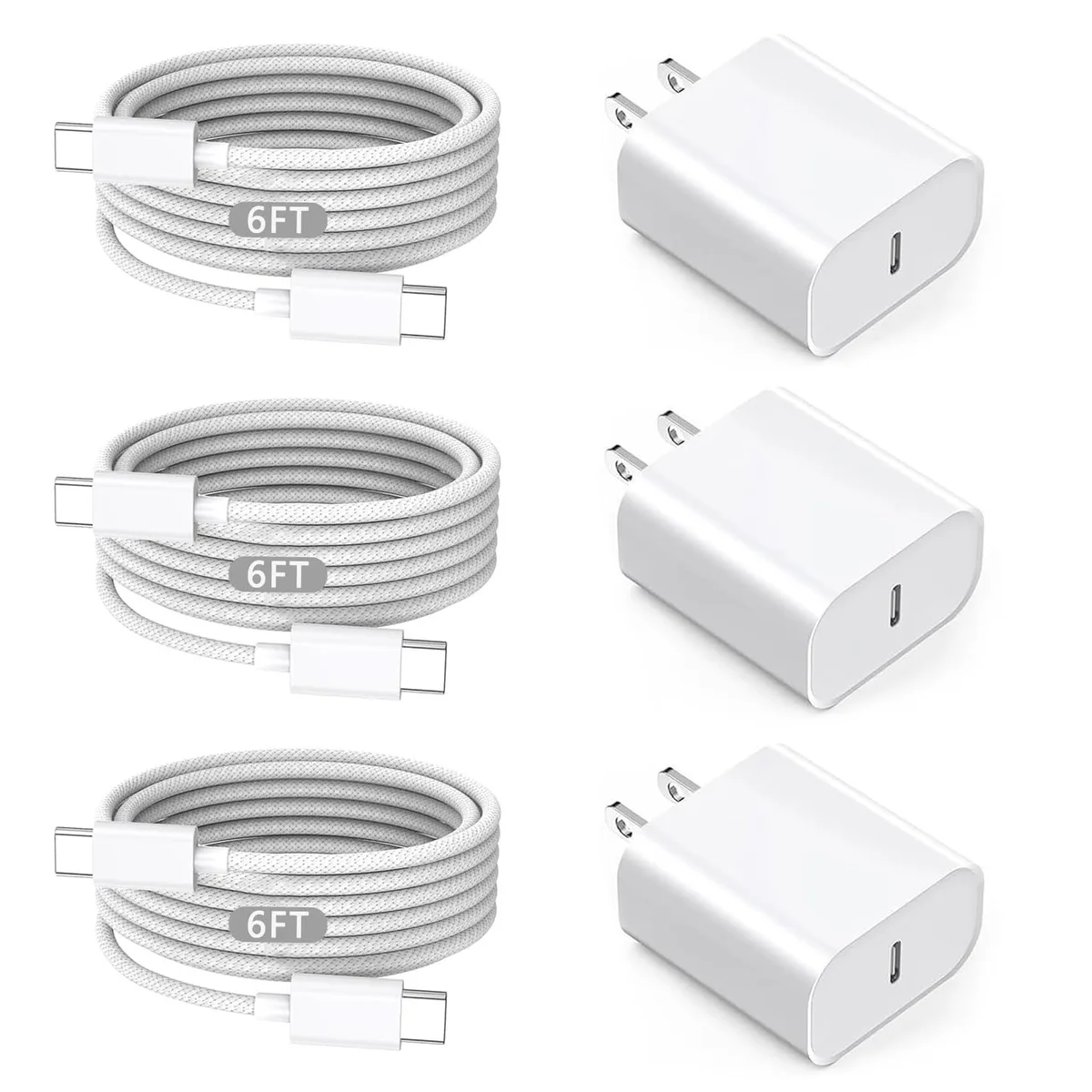 Kootion Kootion 20W USB-C Charger 3-Pack 6ft Cable — product photo