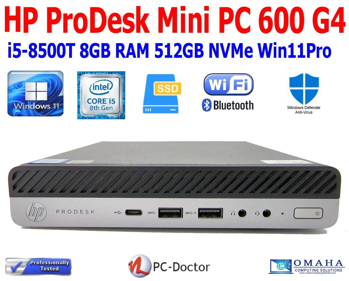HP HP ProDesk 600 G4 Mini PC i5-8500T 16GB RAM 512GB NVME Win 11 Pro — product photo