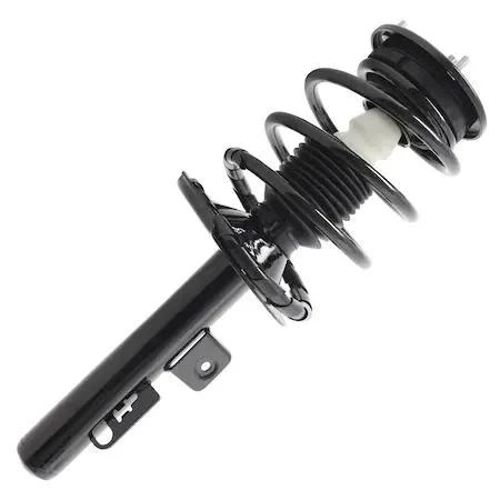 Unity 11298 front right complete strut assembly, metallic silver coil spring and strut housing with black mounting hardware