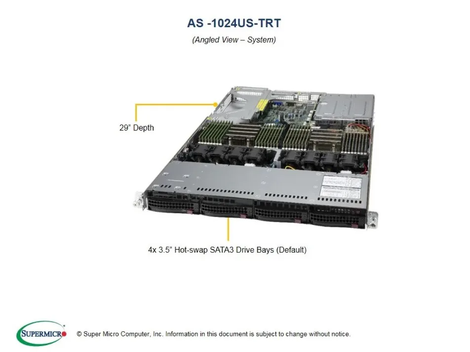 Silver 1U rackmount server chassis with four front 3.5 inch drive bays and redundant power supplies