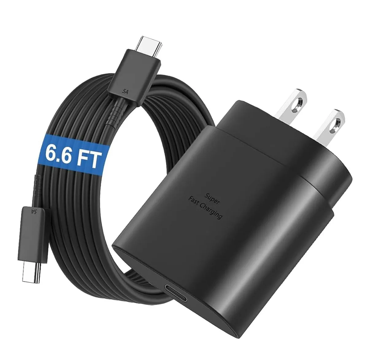 White USB-C wall charger block with 6.6FT white cable attached
