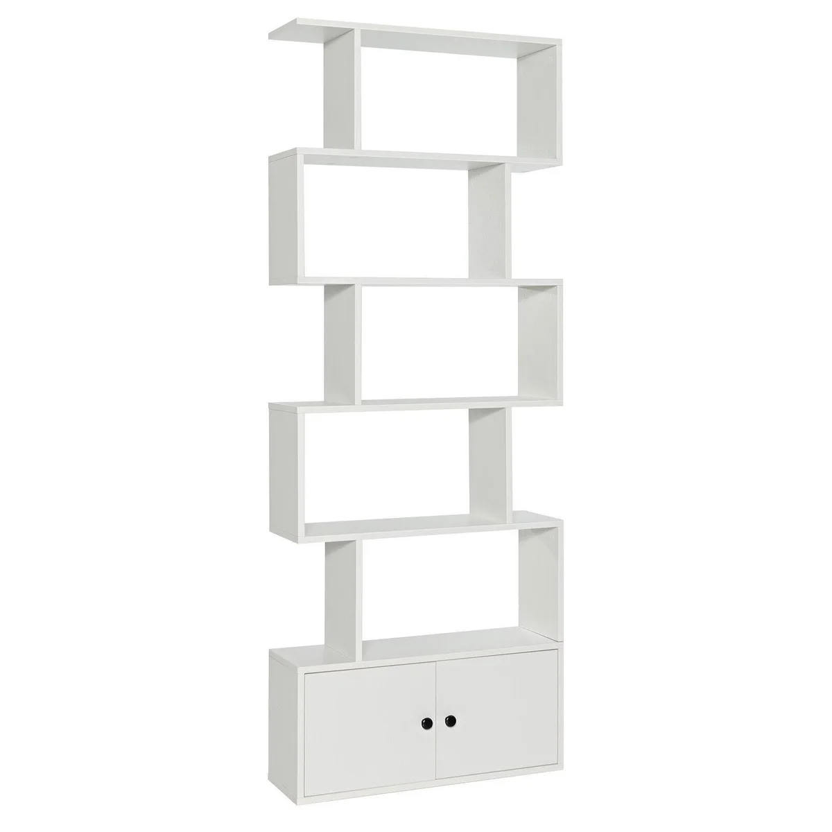 SlickBlue SlickBlue 6-Tier S-Shaped Bookshelf with Cabinet White 27.5x9x72 in — product photo