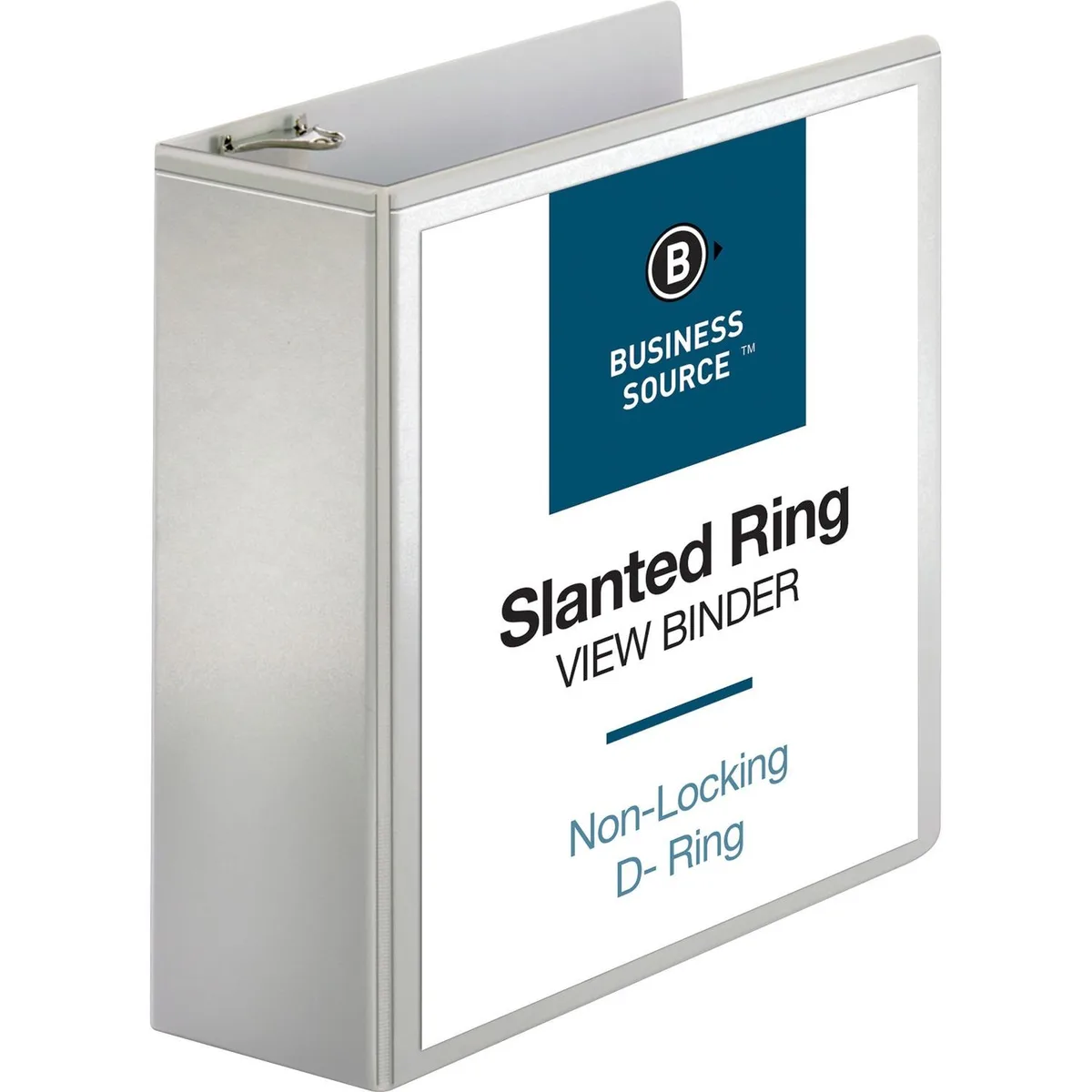 White polypropylene D-ring binder with clear overlay and interior pockets