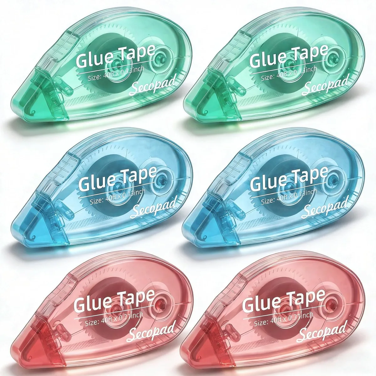 Six white glue-tape runners in a row, each .3 inch wide by 40 ft long