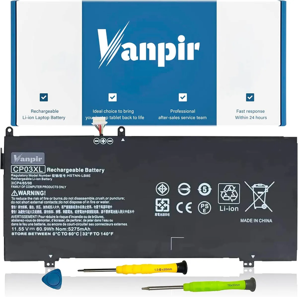 FOCUSTEC FOCUSTEC HSTNN-LB8E laptop battery 11.55V 60.9Wh 5275mAh — product photo