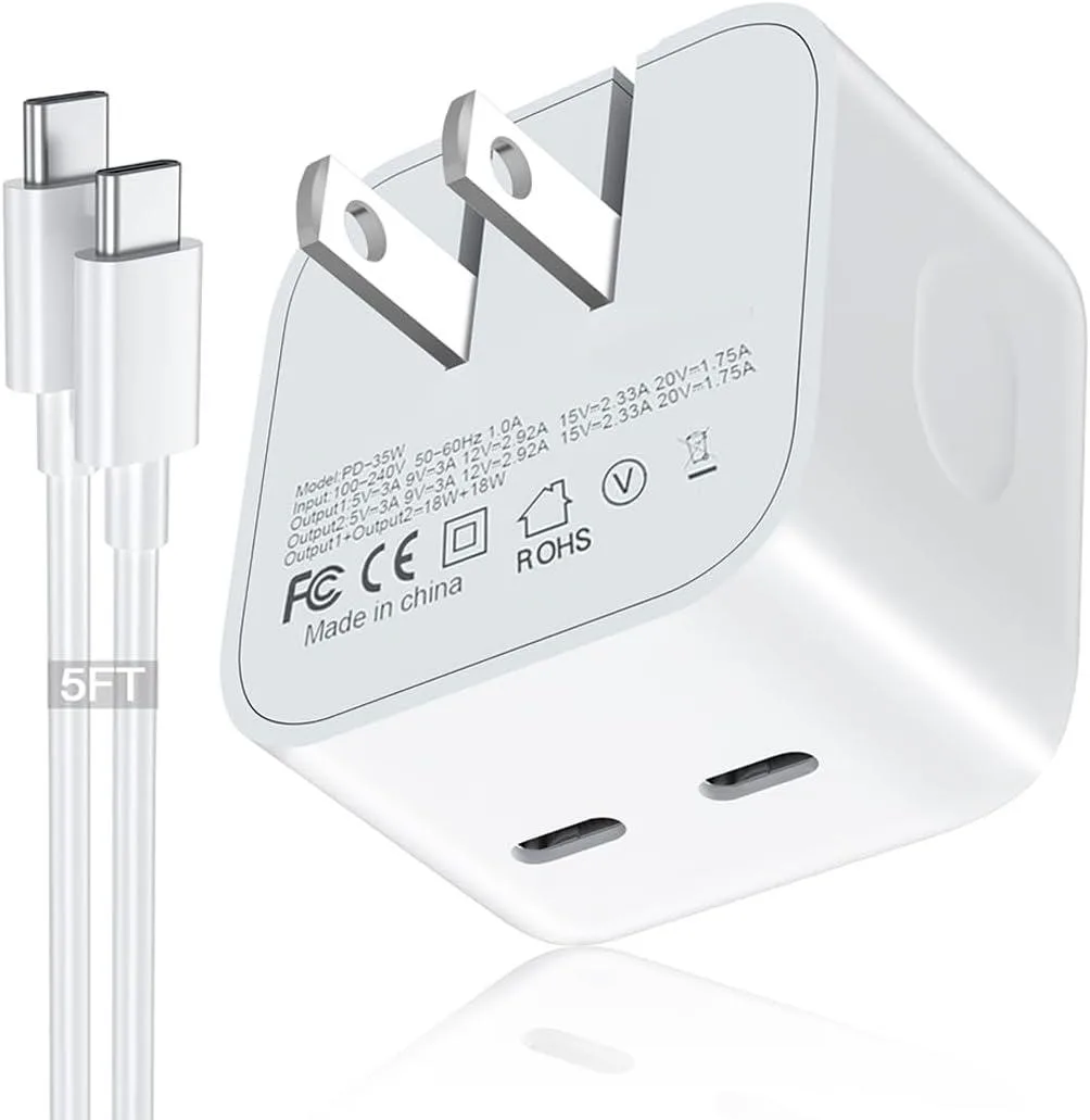 FORIDA FORIDA 35W Dual USB-C Compact Power Adapter with 5FT C to C Cord — product photo