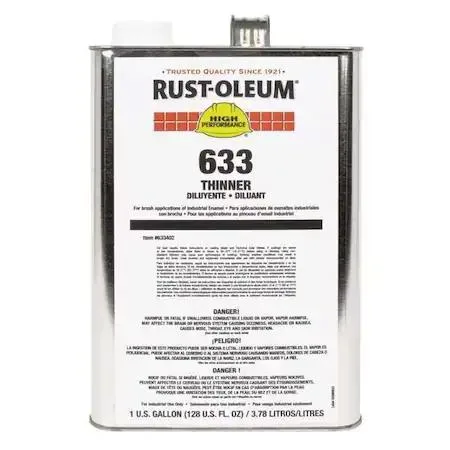 Metal can containing one gallon of transparent liquid paint thinner