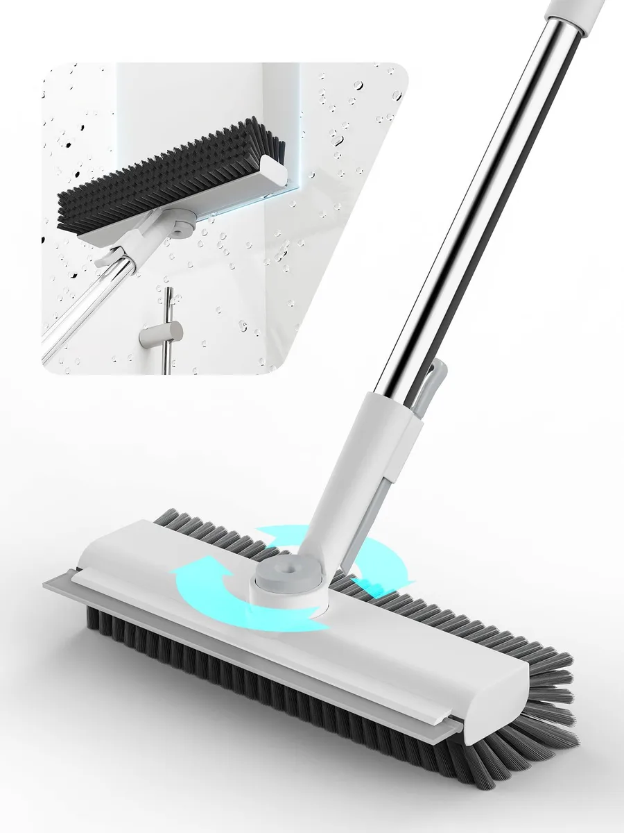 White 3M floor scrub brush with adjustable handle and squeegee