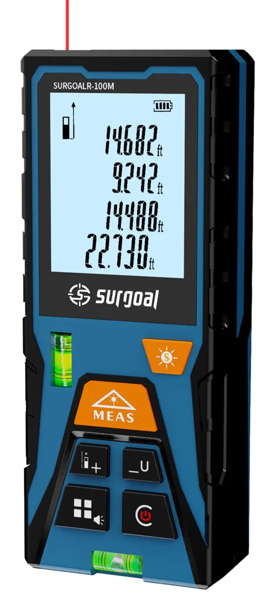  Laser Distance Meter Red 328ft ±2mm AAA 30 records — product photo
