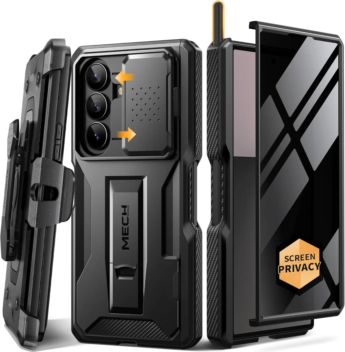 BFKK BFKK Z Fold 7 Case with Stylus, Privacy Screen, Slide Camera Cover, Kickstand, Belt Clip, Black — product photo
