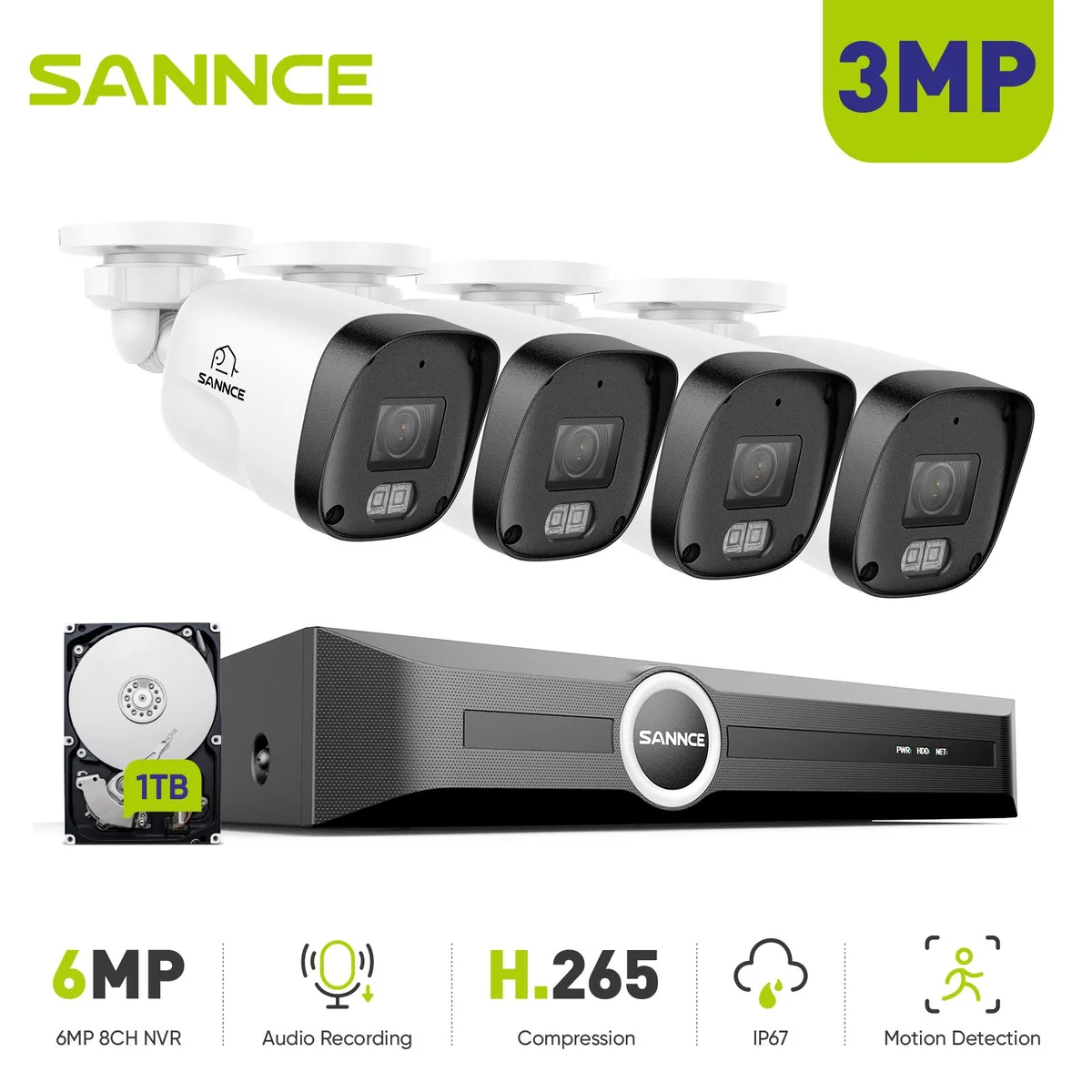SANNCE SANNCE 3MP 8CH PoE Surveillance Security System 1TB HDD — product photo