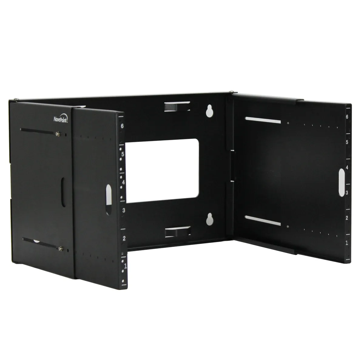 Black 19-inch 6U wall bracket extendable from 9.5 to 15.5 inches deep