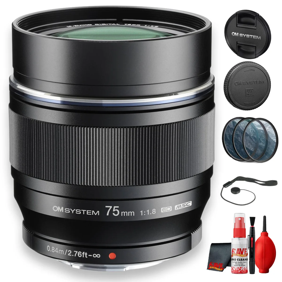 OM System OM System M.Zuiko Digital ED 75mm f/1.8 Lens Bundle — product photo